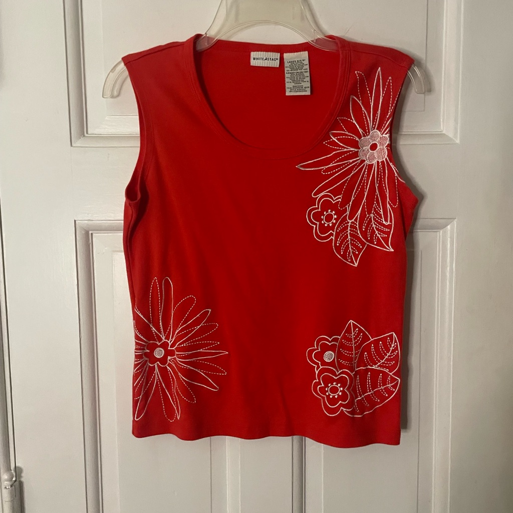 White Stag Coral Sleeveless Top With Floral Embroidery